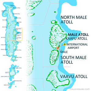 Route map for surftrips in N&S Mal Atolls