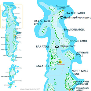 Route map for surftrips in the Northern Atolls